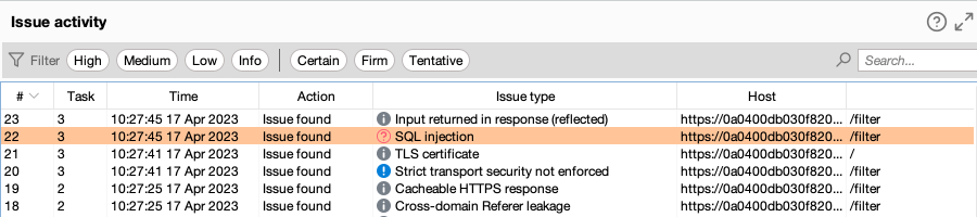 SQL injection in Issue activity